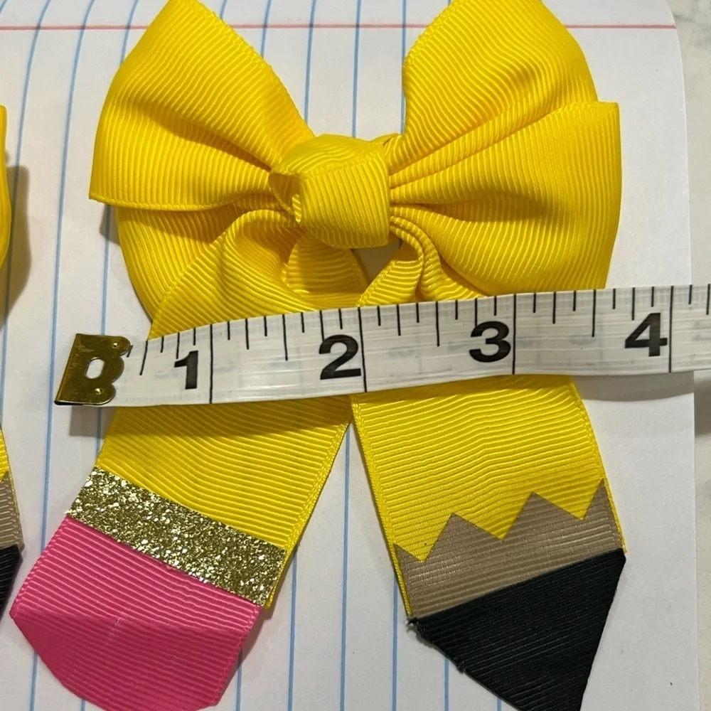 Yellow and Pink Pencil Hair Bows